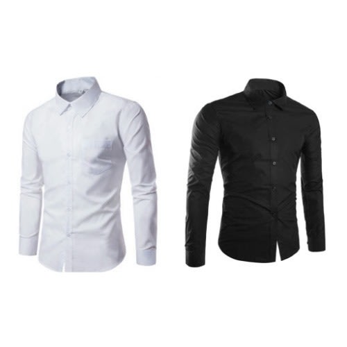 2 In 1 Men Corporate Shirts - Black And White