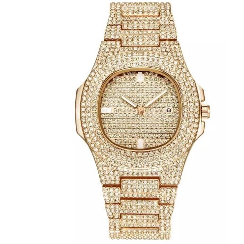 Studded Stainless Steel Unisex Watch - Yellow Gold