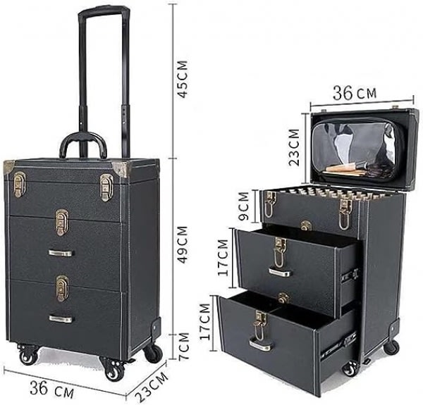 Professional Makeup Box With Trolley - Black