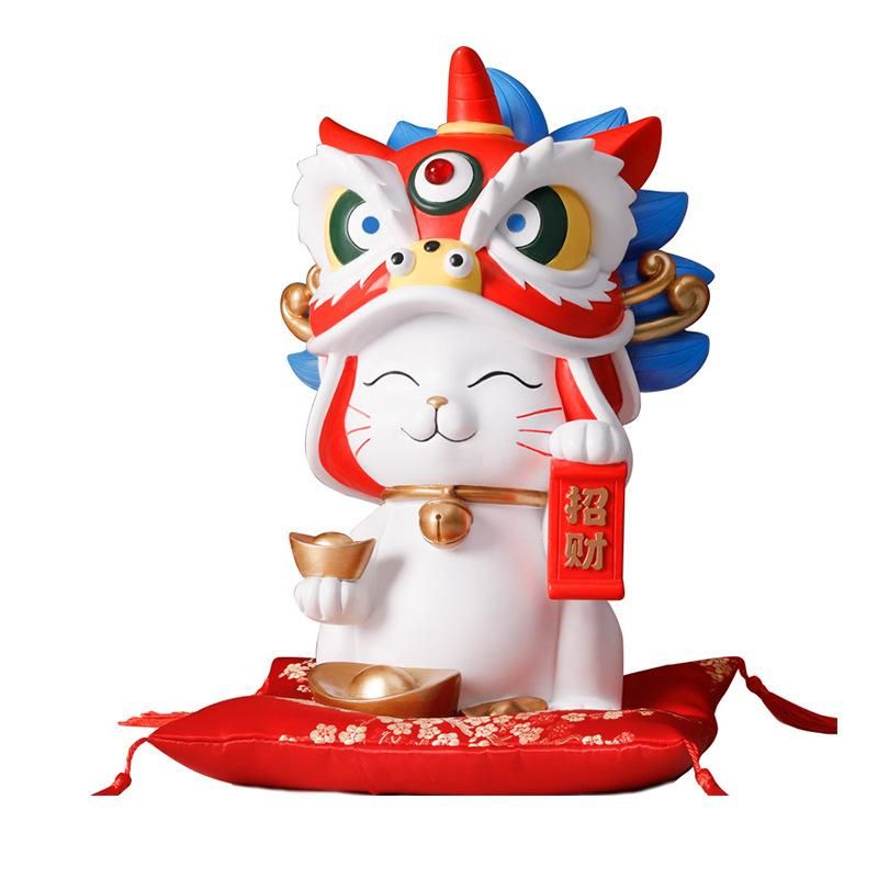 Tomfeel Lucky Cat Piggy Jar Lion-Dance Resin Ornaments Store Housewarming Opening Gifts Practical Cultural and Office Decorations