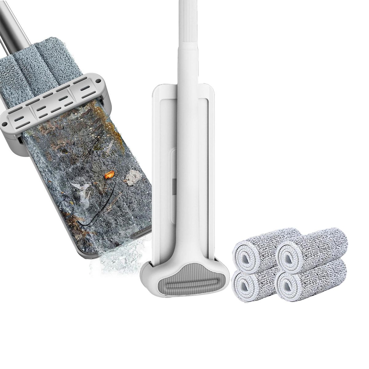 Microfiber Mop Floor Cleaning System Washable Pads Reusable Dust Mops with 4PCS Soft Refill Pads Hardwood Wood Floor Cleaner Mop 360 Rotate Dry Wet Mop