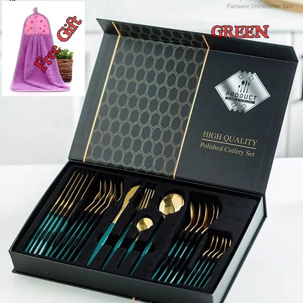 24pcs Dinnerware Stainless Steel Tableware Set + Free Gift