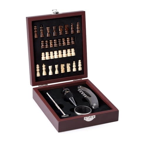 Chess Board Game With Wine Accessories