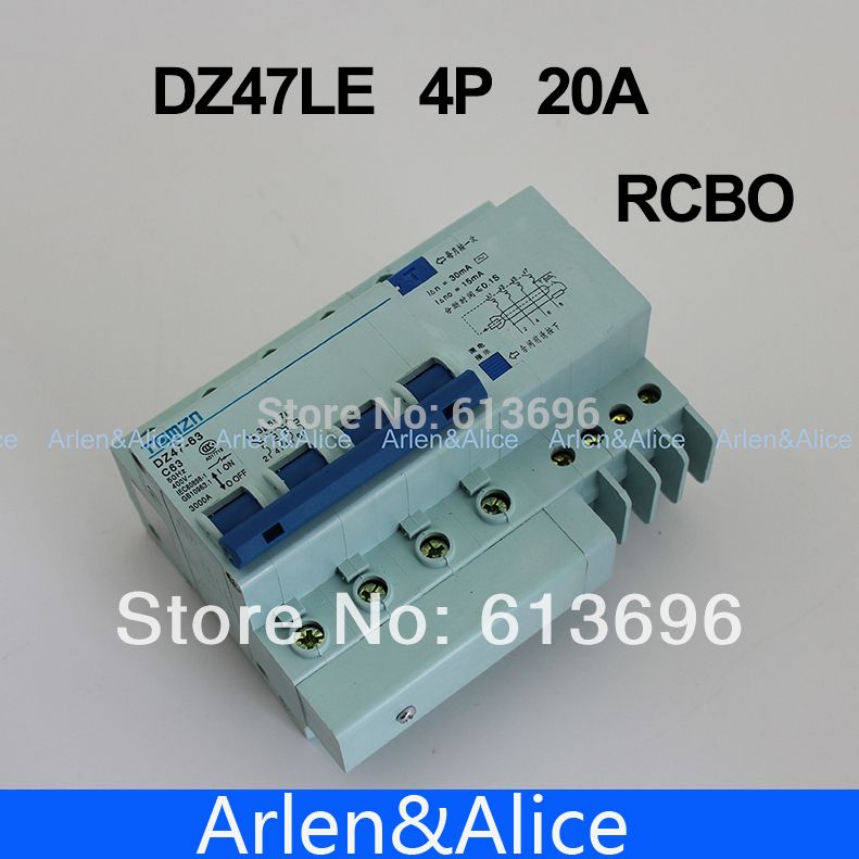 DZ47LE 4P 20A 400V~ 50HZ 60HZ Residual Current Circuit