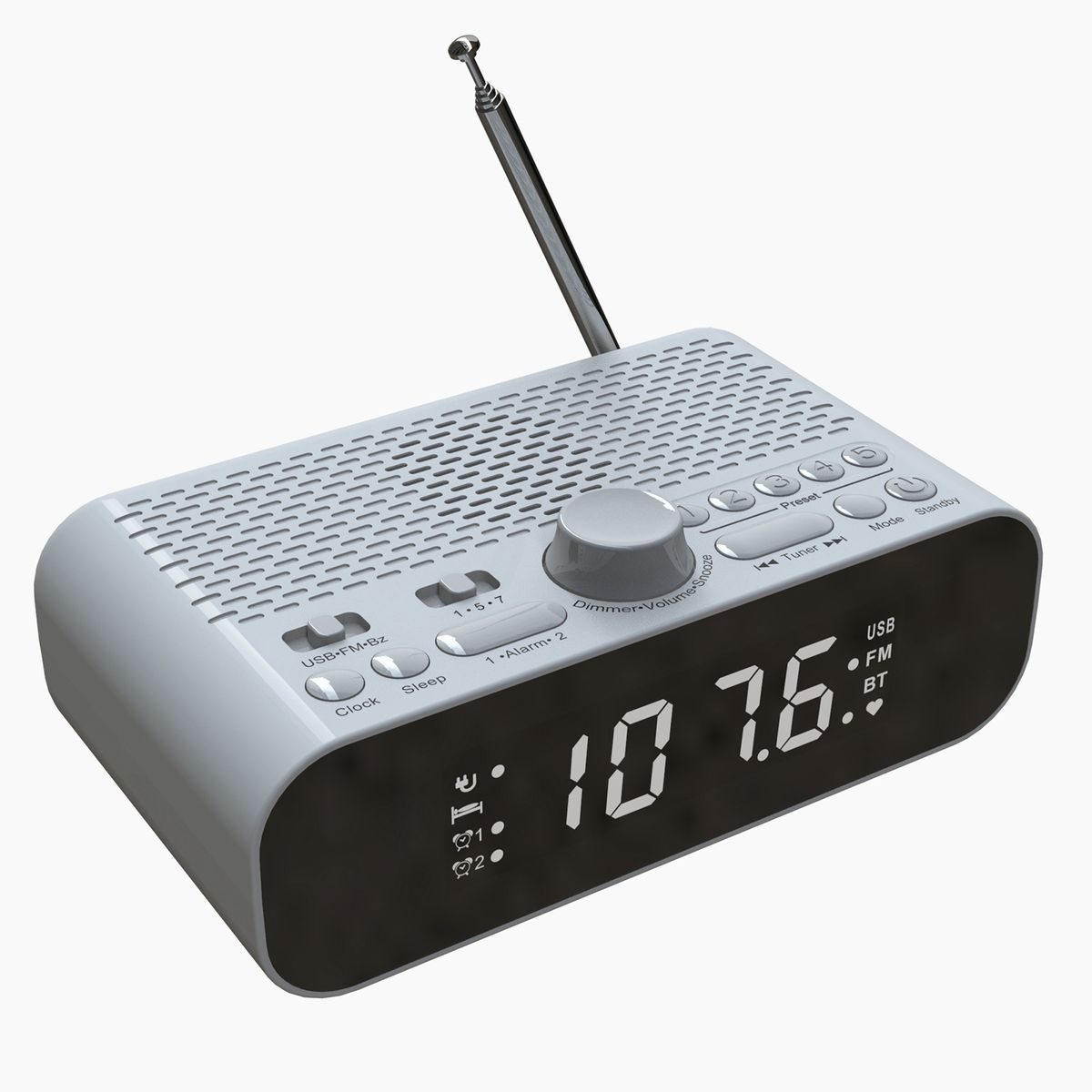 Bedside FM Clock Radio With Bluetooth Speaker