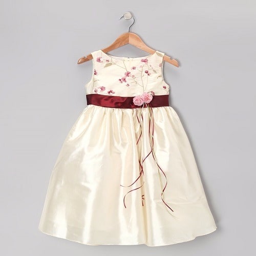 Girls Dress - Ivory & Burgundy