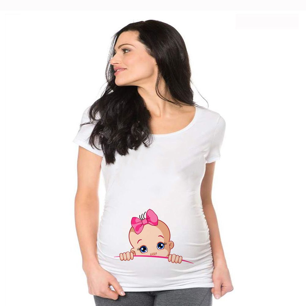 Women Maternity Short Sleeve Cartoon Print Tops T-shirt Pregnancy Funny Clothes