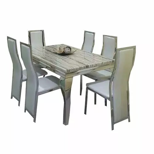 Marble Dining With 6 Chairs - White