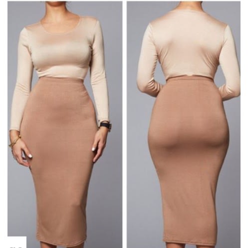 High Waisted Bodycon Skirt - Beige