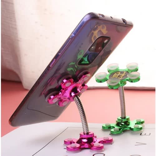 Flexible Phone Holder With Double Suction Holder - Rotatable Phone Suction Stand - Pink