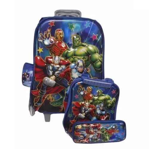 3D Trolley School Bag With Backpack - Blue