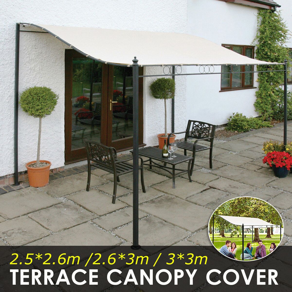 Sun Sail Shade Awnings Canopy Garden Sun Cover Waterproof Patio Sunscreen Large 3X3m