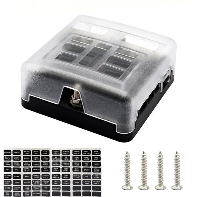 6-Way LED Fuse Box With Negative Bus Bar Car Automotive