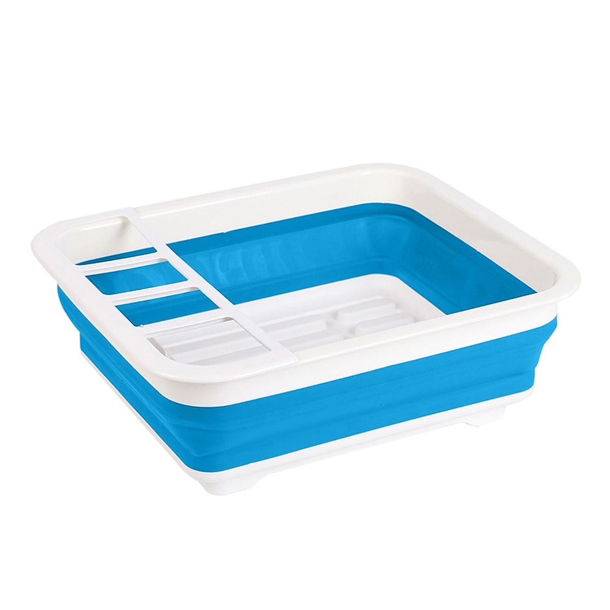 Cabinet Slide-out Organizer Foldable Cutlery Storage Box Dish Drying White Blue