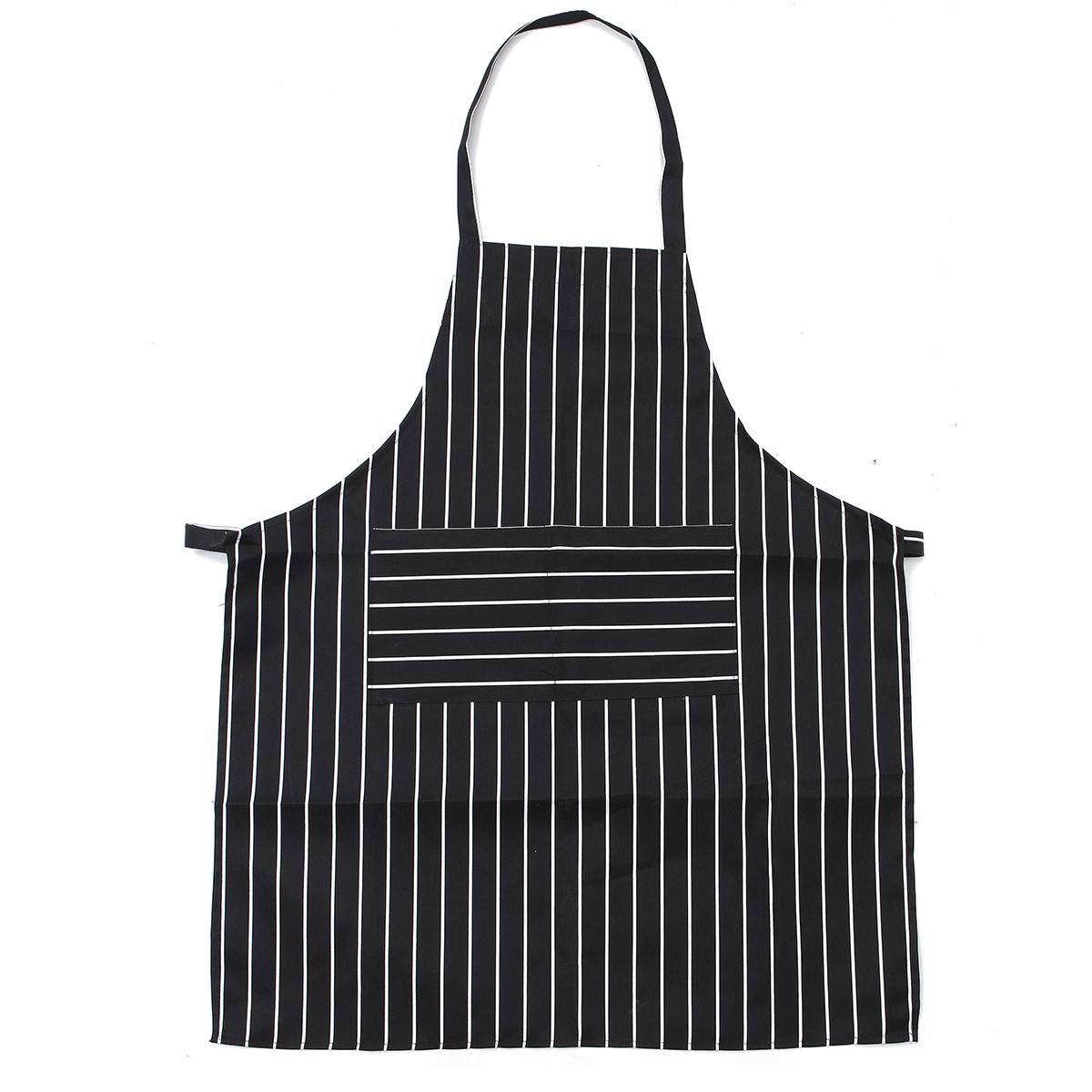 Cotton Black & White Stripes Kitchen Restaurant Cooking Apron With Front Pocket