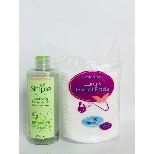 Simple Soothing Facial Toner & Cotton Tree Large Facial Pads - 200ml