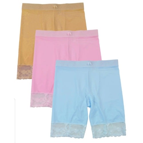 Set Of 3 Girls Lacy Hem Tights  - Pink,blue, Brown