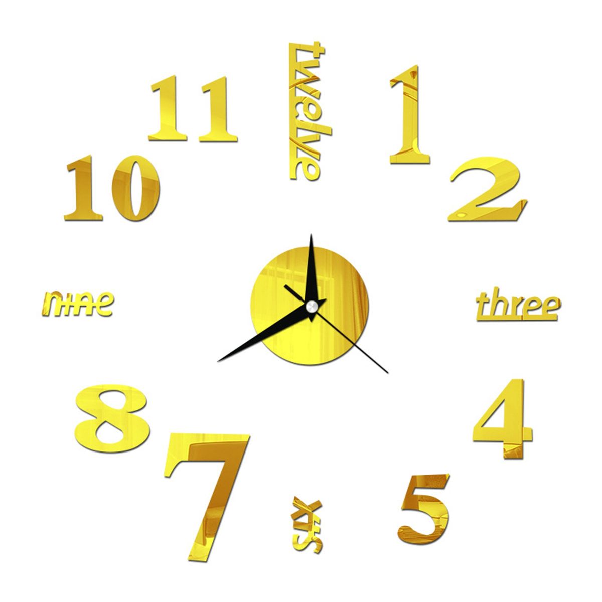 Wall Watches Stickers 3D Effect English Decorative Clock Golden