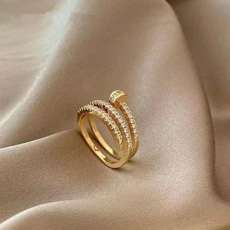 Spiral Flash Diamond Multi-Layer Nail Ring Women's Niche Fashion Ring New Trendy Internet Popular Cold Style Bracelet