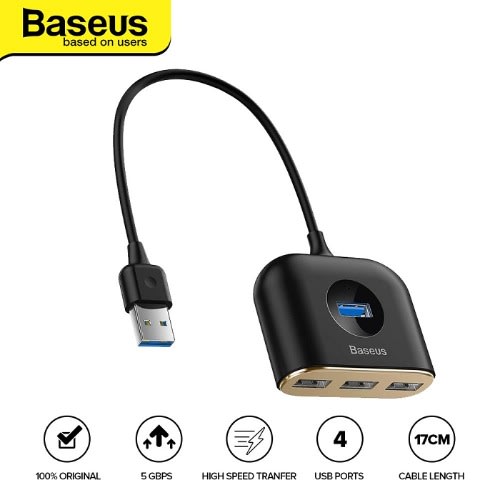 Square Round 4 In 1 Usb Hub Adapter - Black