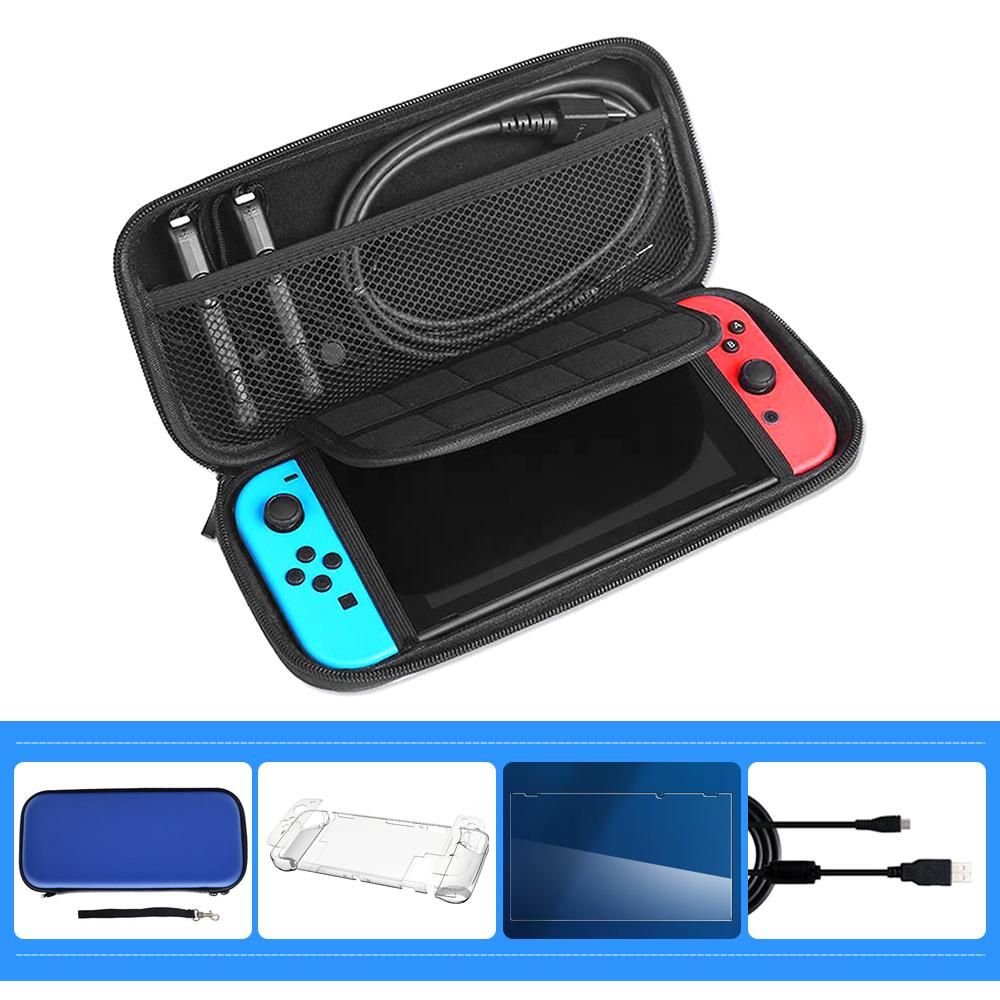 Carry Case Compatible with Nintendo Switch Portable Travel Carry Pouch w/HD Tempered Switch Screen Protector/Protective Shell/USB Cable