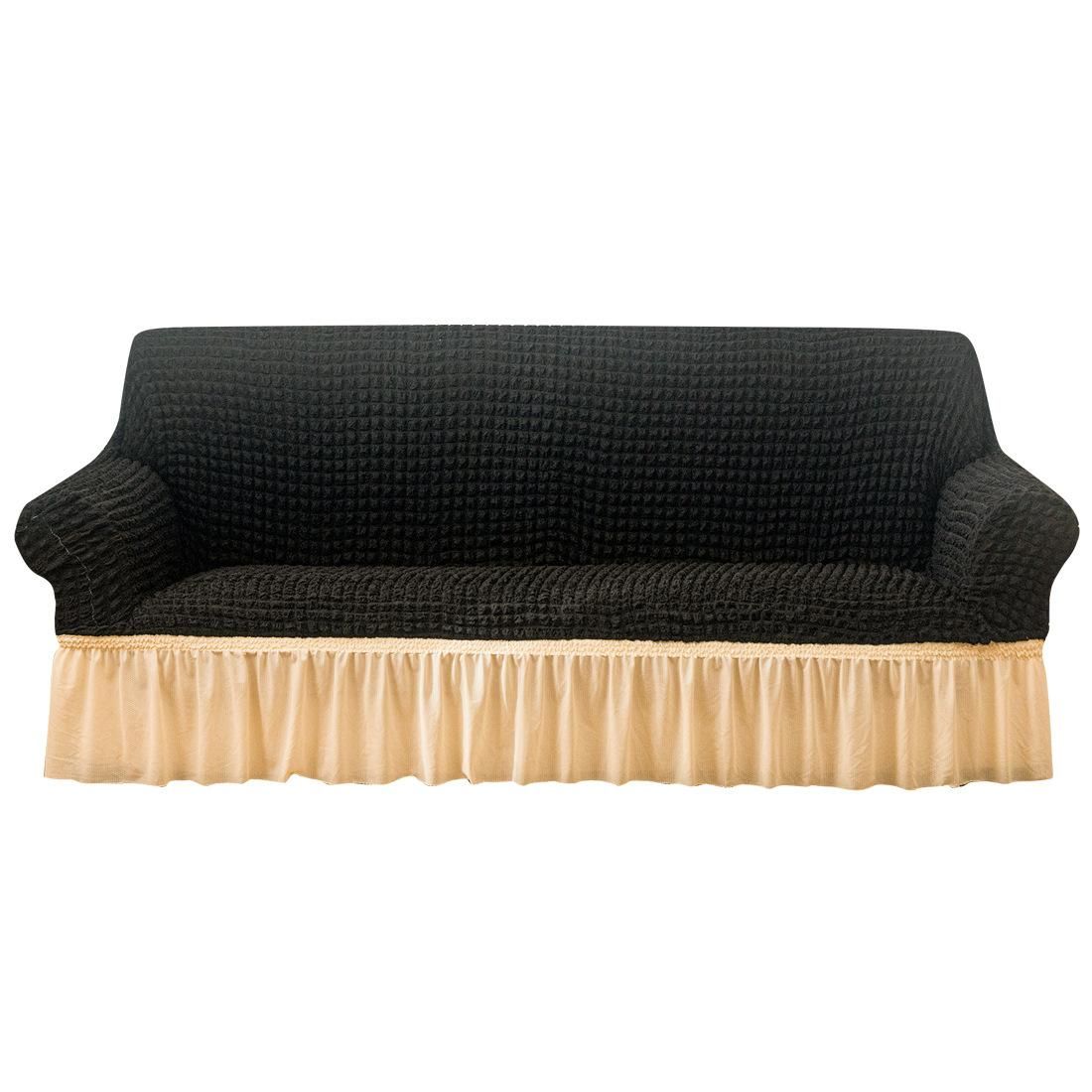Luxury Fabric Sofa Slipcover Non-Slip All Seasons For 2 Seats-Black