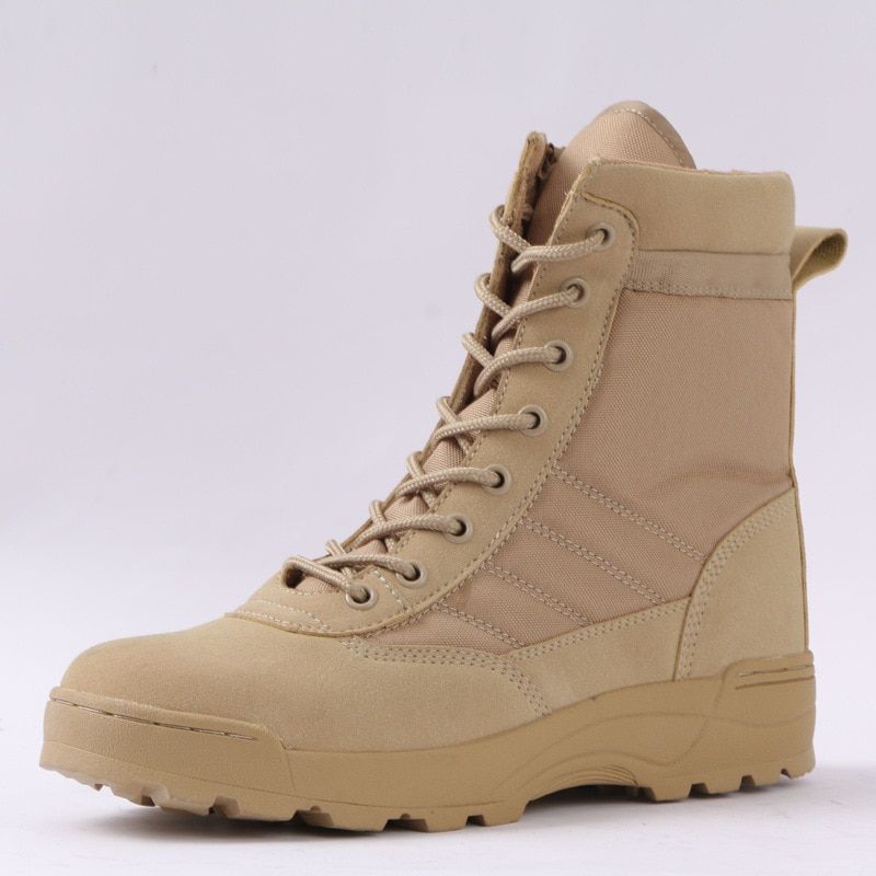 US Ary Leather Boots For Men Outdoor Combat Infantry Tactical Boots Ankle Boots Men's Desert Combat Boot Hunting Work Boots-Sand High