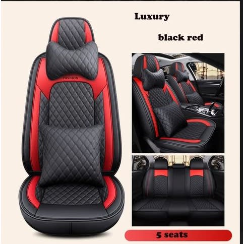 Leather Seat Cover - Full Set For 5 Seat Car/suv - Black/Red
