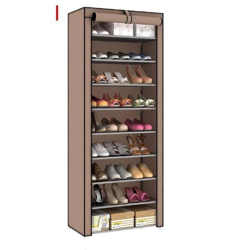 Stainless Shoe Rack With Fabric Cover 9 Steps Layers-brown 15x30cm