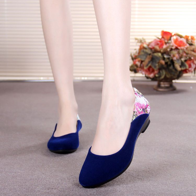Women's Low  Shoes Embroider Flower Heel  Classic Platform Blue
