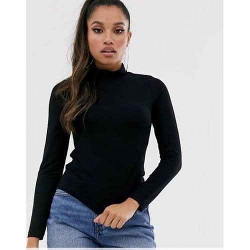 Trendy High Quality Turtleneck Long Sleeve Top- Black