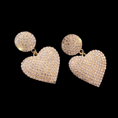 Heart Rhinestone Earrings - Gold