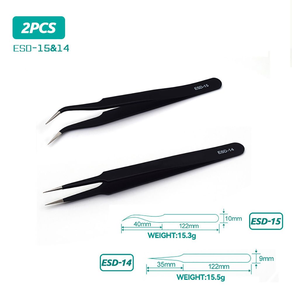ESD Anti-Static Stainless Steel Tweezers Precision Maintenance Industrial Repair Curved Tool Home Working Model Making Hand Tool-Option 2