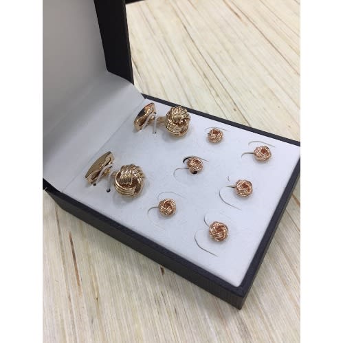 Men's Steel Cuff Links & Buttons-Gold
