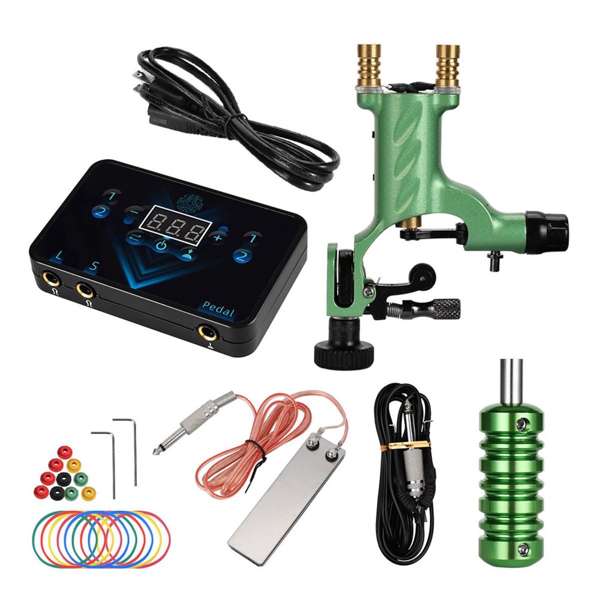 Tattoo Machine Kit Rotary Tattoo Machine Power Supply with Foot Pedal Handle for Tattoo Artist Beginner Tattoo Training Set