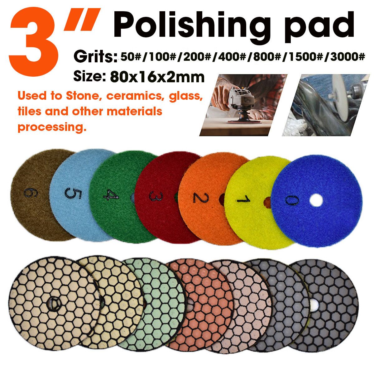 80MM 3'' Diamond Resin Polishing Sanding Pad Concrete Marble Grind Disc Brown 6#