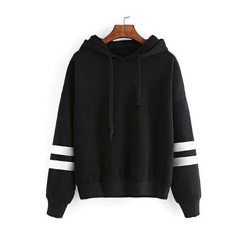 Hoodie - Double White Stripe Black