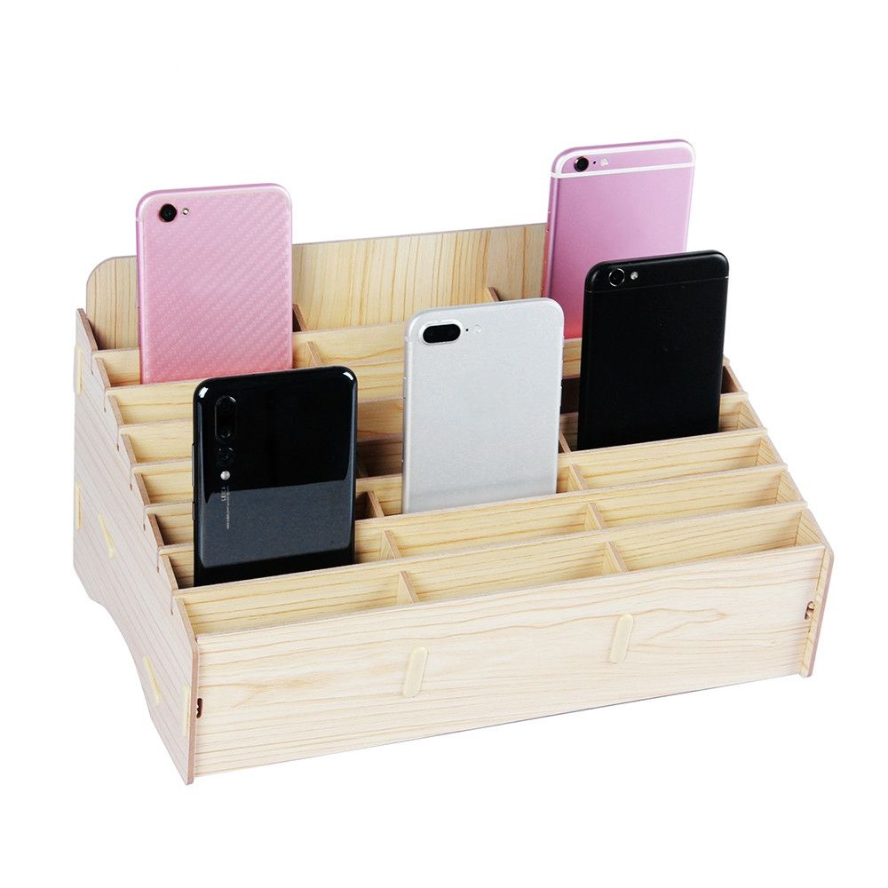 24 Grid Wooden Classroom Mobile Phone Organizer