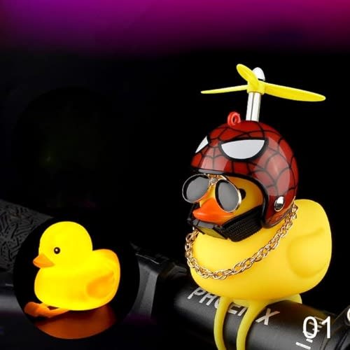 Car Dashboard Ornament Yellow Duck Cool Glasses With Propeller Helmet