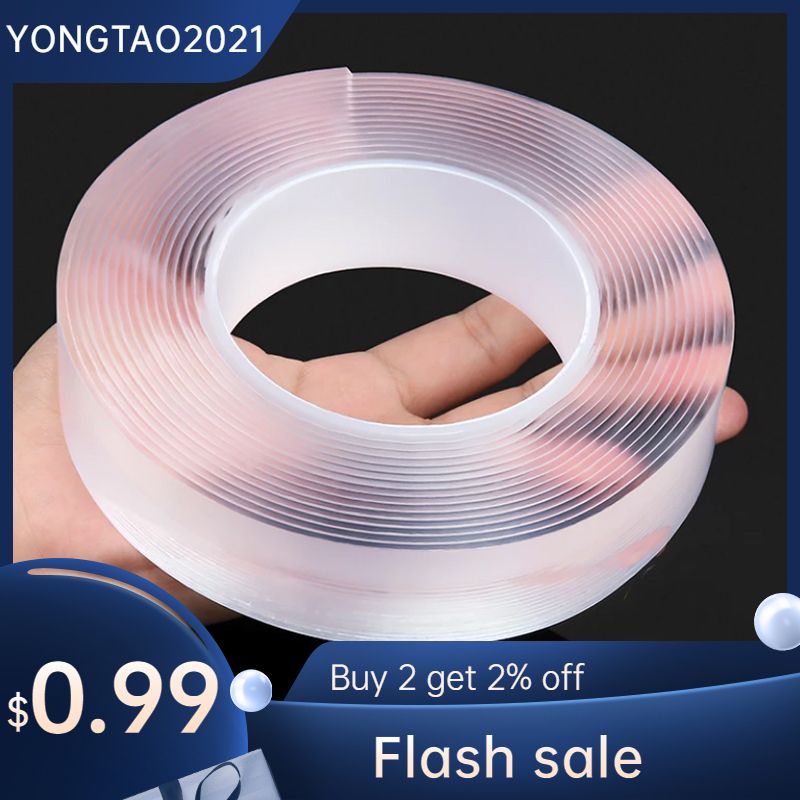 Monster Tape Waterproof Wall Stickers Reusable Heat Resistant Bathroom Home Decoration Tapes Transparent Double Sided Nano Tape-1M