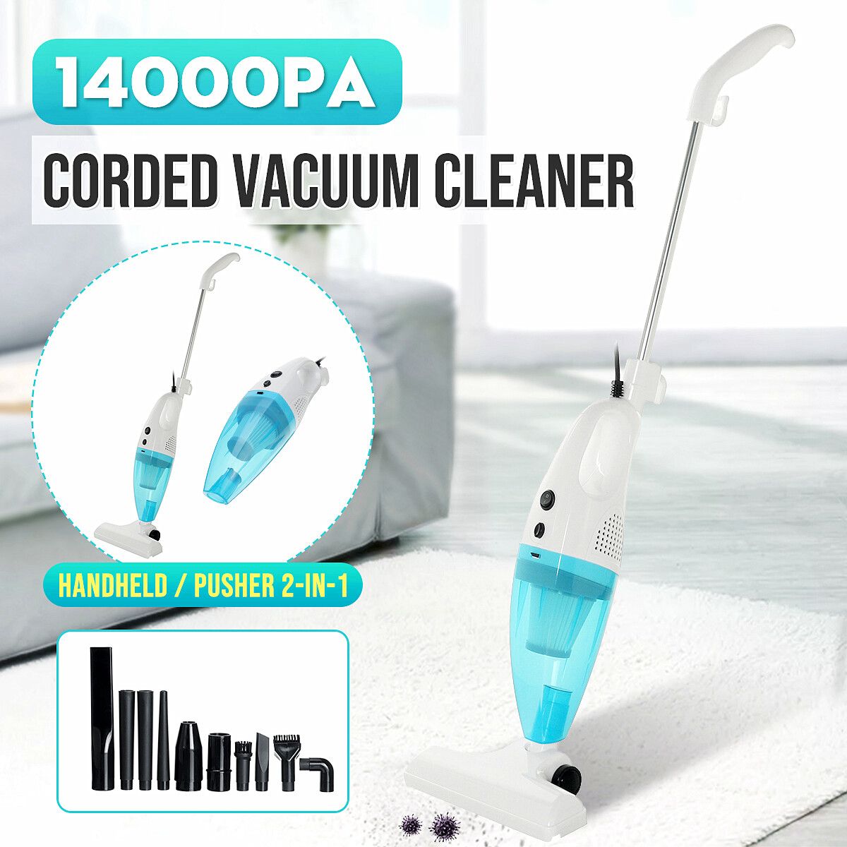 2-IN-1 14000PA 600W Corded Household Vacuum Cleaner US