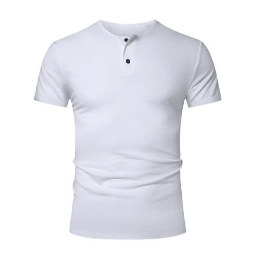 Men's Short Sleeves Henley T-shirt - White