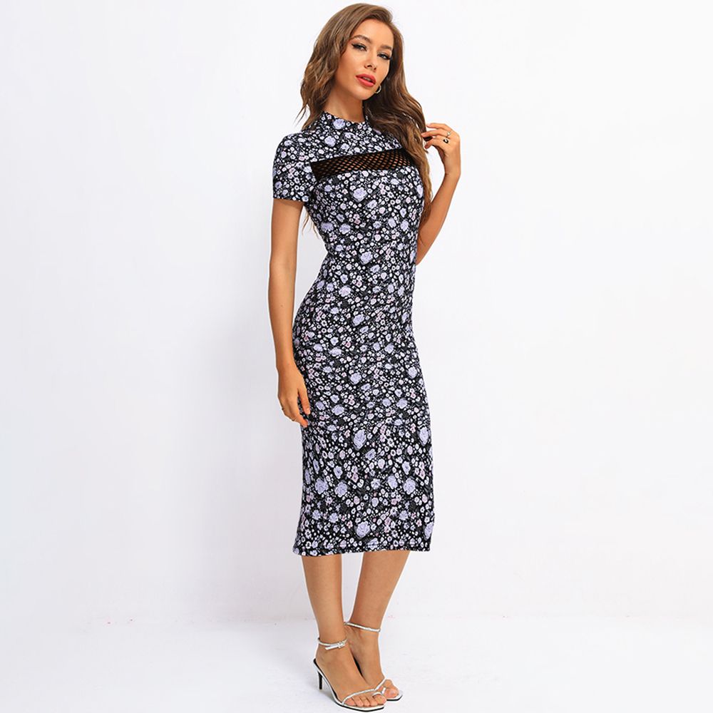 Fridayin Women Slim O Neck Sexy Bodycon Midi-length  Dress