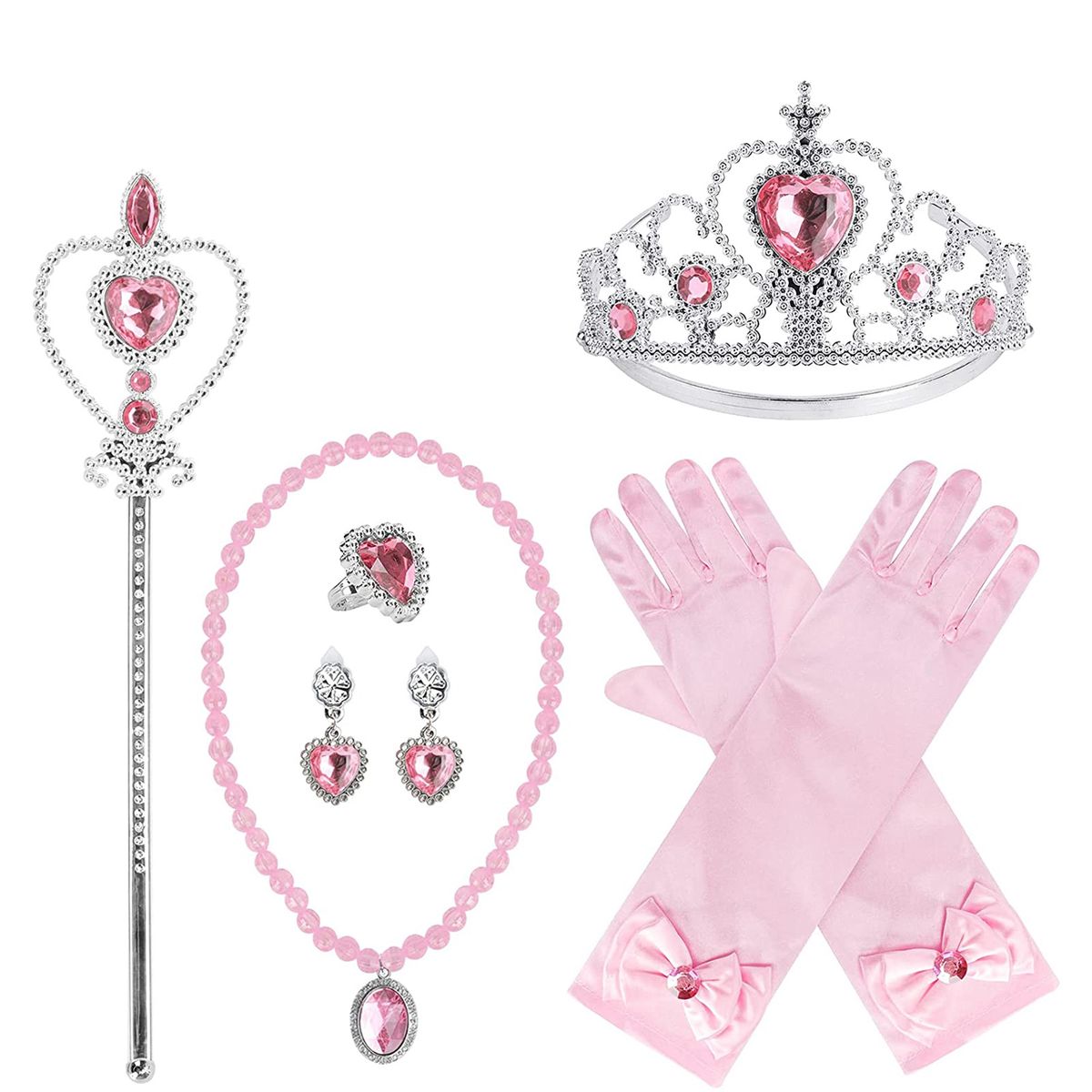 Princess Costume Crown Magic Wand Necklace Earrings Set Hot Pink Crown Magic