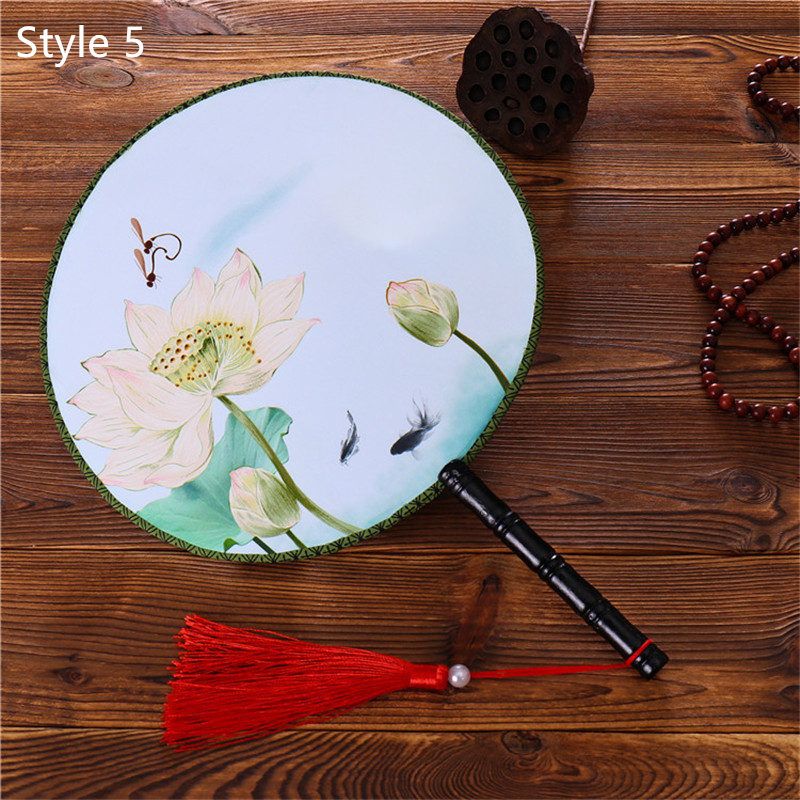 Circular Fan Round Chinese 28 Pendant Flower Female Silk Side With Both Classical Handheld Style Styles Tassel Printed Dancing