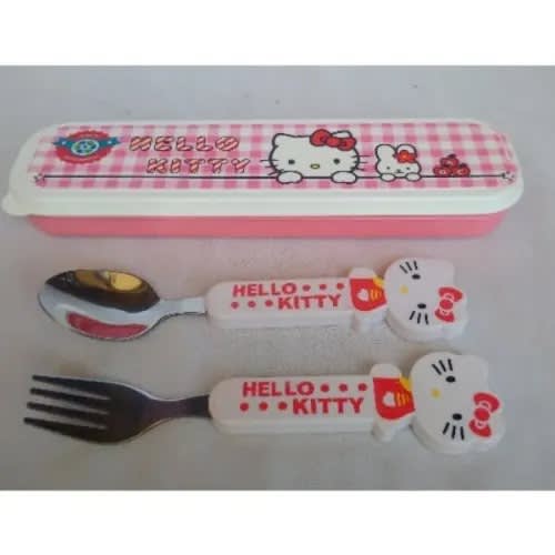 Hello Kitty Cartoon Character Spoon And Fork Cutlery Set With Case