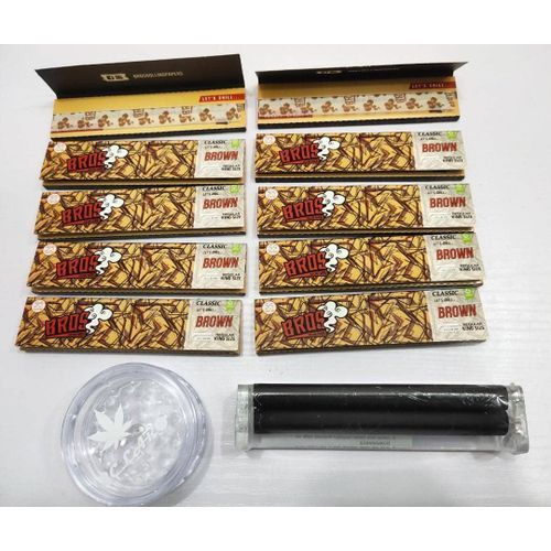Crusher + Roller + 10 Booklets Of Bros Brown Rolling Paper