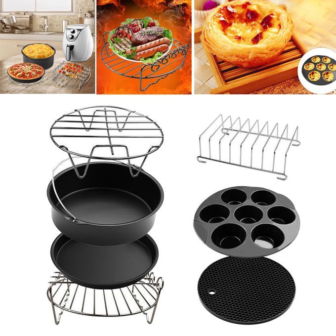 7Pcs/Set Air Fryer Accessories 8inch Cake Barrel Pizza Pan Fit 4.8QT