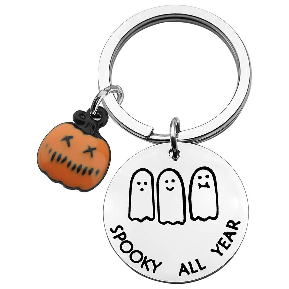Halloween Keyring Spooky Stainless Steel Ghost Pumpkin for Couples White