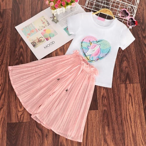 Girls Clothes Unicorn Sequins Set